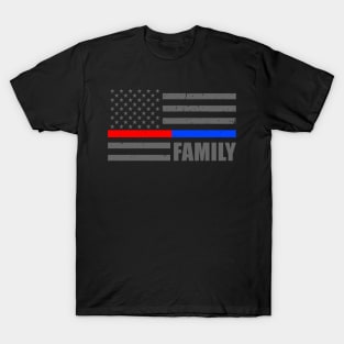 Thin Red Blue Line Flag - Police Officer - Firefighter T-Shirt